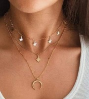 3 Leyer Moon Star Pendant Necklace